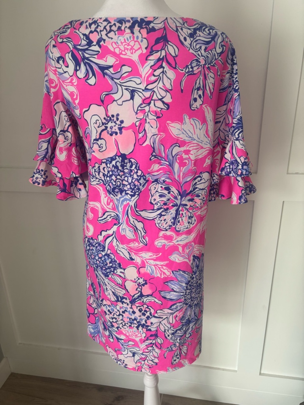 Lilly Pulitzer Lulu dress Hot Pink Floral Ruffle-Sleeve Midi Dress pink tropics - Picture 3 of 8